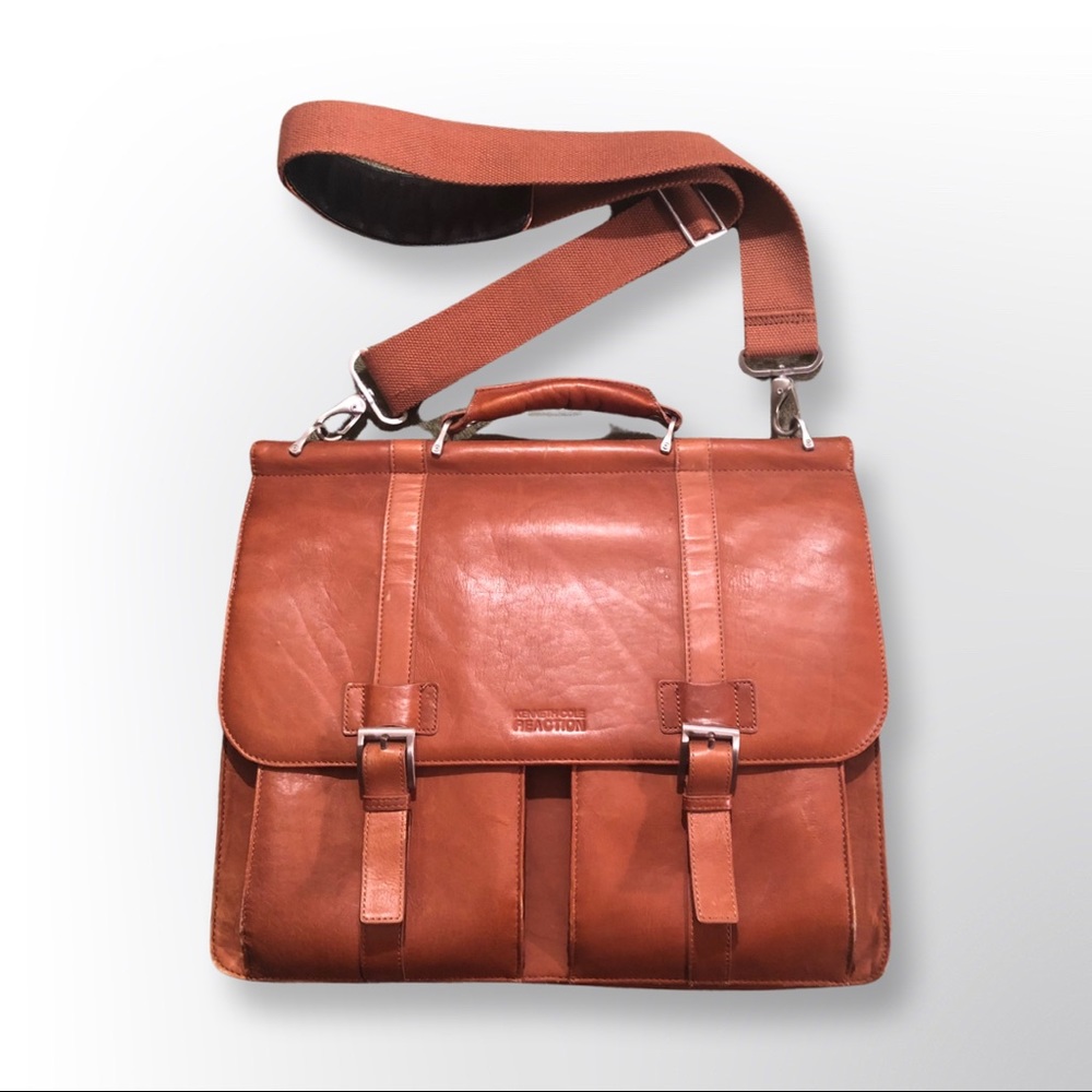 Kenneth Cole Reaction Brown Leather Messenger Laptop Bag